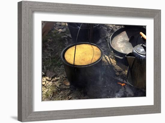 Cornbread and Coffee on a Campfire, Confederate Living History Demonstration, Shiloh, Tennessee-null-Framed Photographic Print