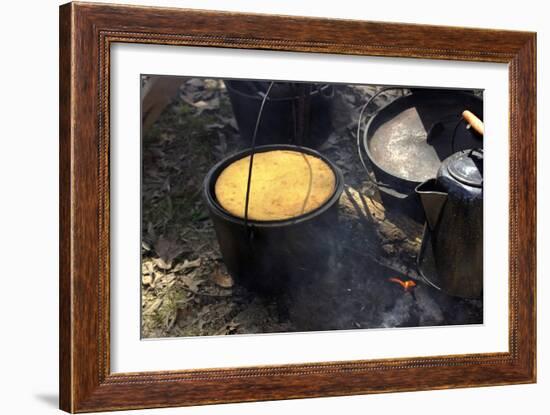 Cornbread and Coffee on a Campfire, Confederate Living History Demonstration, Shiloh, Tennessee-null-Framed Photographic Print