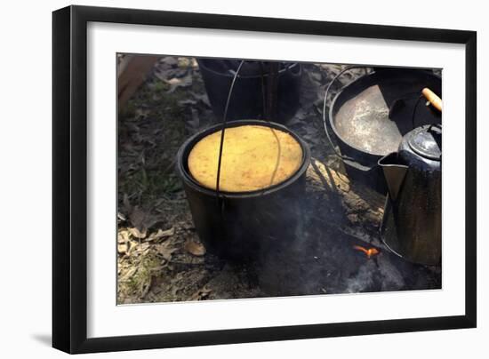 Cornbread and Coffee on a Campfire, Confederate Living History Demonstration, Shiloh, Tennessee-null-Framed Photographic Print