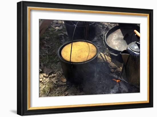 Cornbread and Coffee on a Campfire, Confederate Living History Demonstration, Shiloh, Tennessee-null-Framed Photographic Print