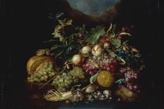 Still Life of Grapes, Cherries and Plums Hanging from A Nail with A Blue Ribbon, 17Th Century (Oil-Cornelis De Heem-Giclee Print
