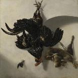 Still Life with Black Rooster and Two Rabbits-Cornelis Lelienbergh-Art Print