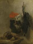 Still Life with Black Rooster and Two Rabbits-Cornelis Lelienbergh-Mounted Art Print