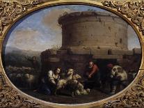 Shepherds, Herds and Farmers at a Fountain in Rome-Cornelis van Poelenburgh-Giclee Print