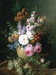 Still Life of Fruits and Flowers in a Wicker Basket on a Ledge.-Cornelis van Spaendonck-Giclee Print