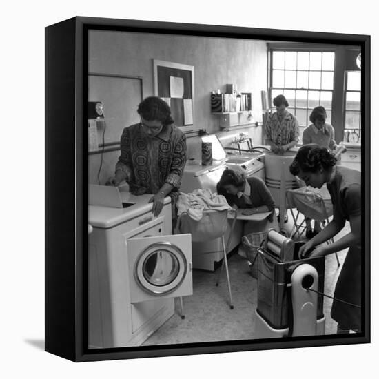 Cornell University Home Economics Students Learn the Characteristics of Commercial Washing Machines-Nina Leen-Framed Premier Image Canvas