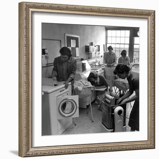 Cornell University Home Economics Students Learn the Characteristics of Commercial Washing Machines-Nina Leen-Framed Photographic Print