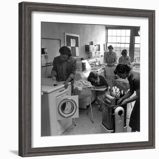 Cornell University Home Economics Students Learn the Characteristics of Commercial Washing Machines-Nina Leen-Framed Photographic Print