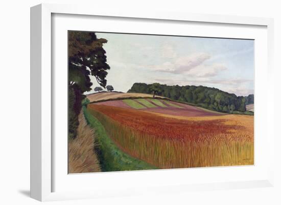Cornfield at Wiston-By-Nayland, Suffolk, C.1932 (Oil on Canvas)-John Northcote Nash-Framed Giclee Print