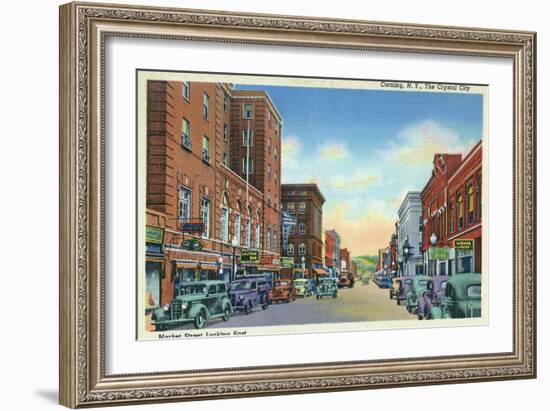 Corning, New York, Eastern View on Market Street of the Crystal City-Lantern Press-Framed Art Print