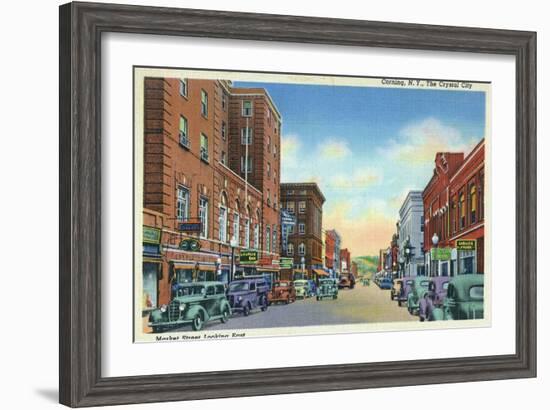 Corning, New York, Eastern View on Market Street of the Crystal City-Lantern Press-Framed Art Print