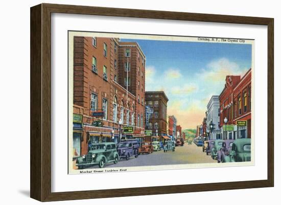 Corning, New York, Eastern View on Market Street of the Crystal City-Lantern Press-Framed Art Print