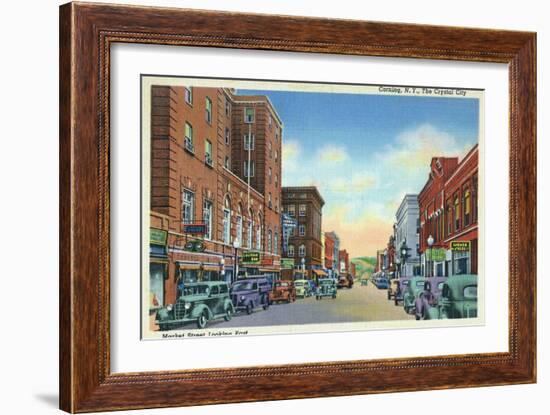 Corning, New York, Eastern View on Market Street of the Crystal City-Lantern Press-Framed Art Print