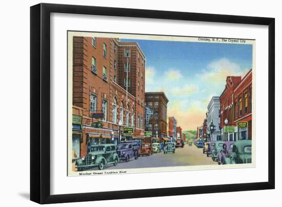 Corning, New York, Eastern View on Market Street of the Crystal City-Lantern Press-Framed Art Print