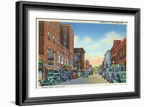 Corning, New York, Eastern View on Market Street of the Crystal City-Lantern Press-Framed Art Print