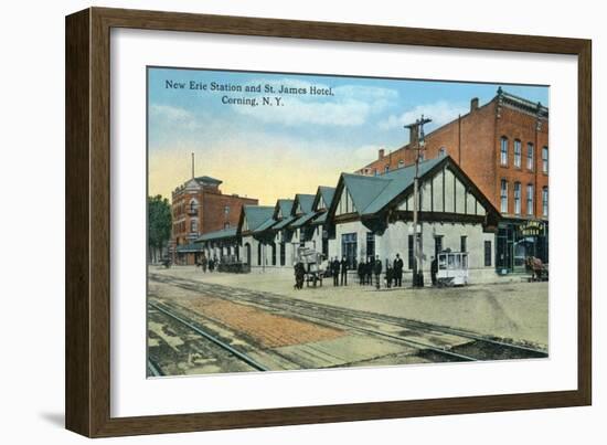 Corning, New York - New Erie Train Station and St. James Hotel View-Lantern Press-Framed Art Print