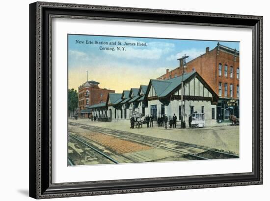 Corning, New York - New Erie Train Station and St. James Hotel View-Lantern Press-Framed Art Print