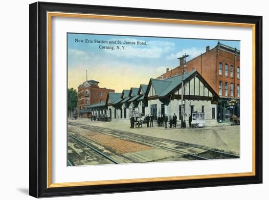 Corning, New York - New Erie Train Station and St. James Hotel View-Lantern Press-Framed Art Print