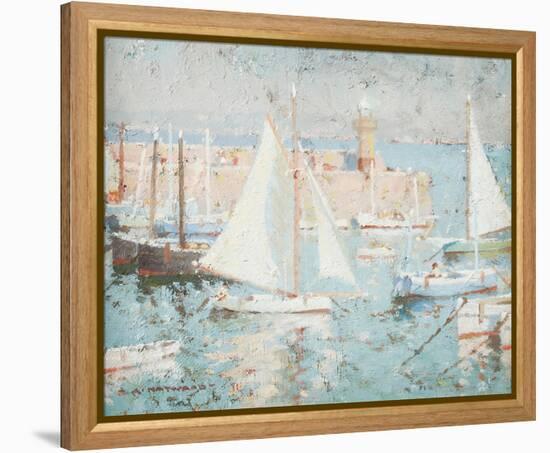 Cornish Harbour Scene with Yachts-Arthur Hayward-Framed Stretched Canvas