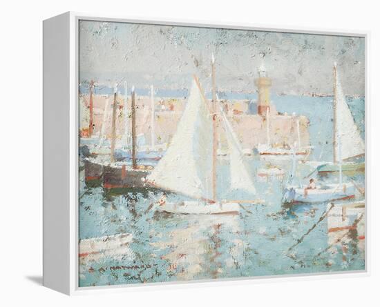 Cornish Harbour Scene with Yachts-Arthur Hayward-Framed Stretched Canvas