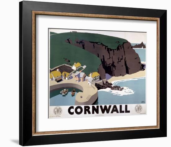 Cornwall Cliff and Harbour-null-Framed Art Print