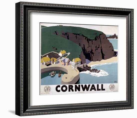 Cornwall Cliff and Harbour-null-Framed Art Print