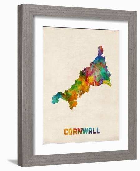 Cornwall England Watercolor Map-Michael Tompsett-Framed Art Print