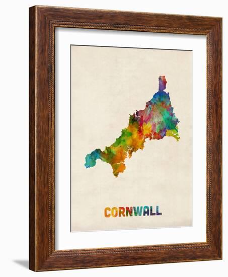 Cornwall England Watercolor Map-Michael Tompsett-Framed Art Print