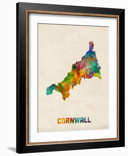 Cornwall England Watercolor Map-Michael Tompsett-Framed Art Print