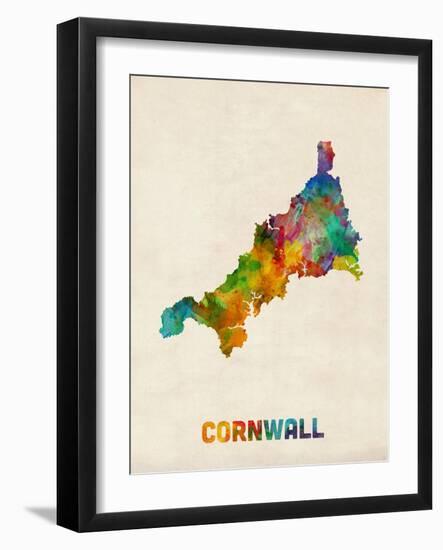 Cornwall England Watercolor Map-Michael Tompsett-Framed Art Print
