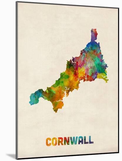 Cornwall England Watercolor Map-Michael Tompsett-Mounted Art Print