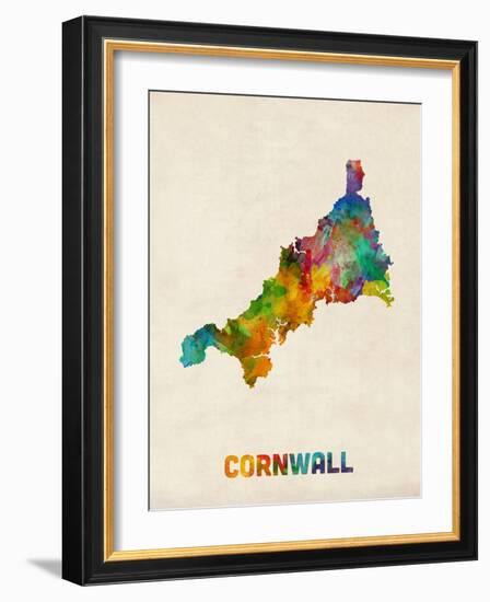 Cornwall England Watercolor Map-Michael Tompsett-Framed Art Print