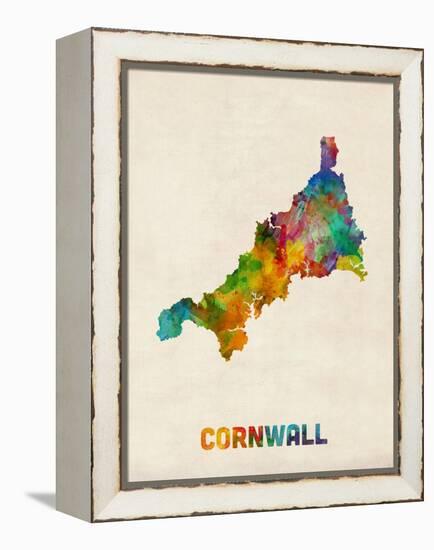 Cornwall England Watercolor Map-Michael Tompsett-Framed Stretched Canvas