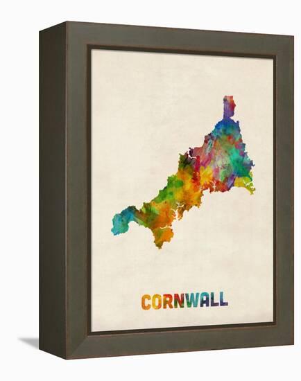 Cornwall England Watercolor Map-Michael Tompsett-Framed Stretched Canvas