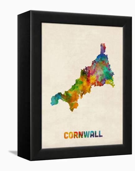 Cornwall England Watercolor Map-Michael Tompsett-Framed Stretched Canvas