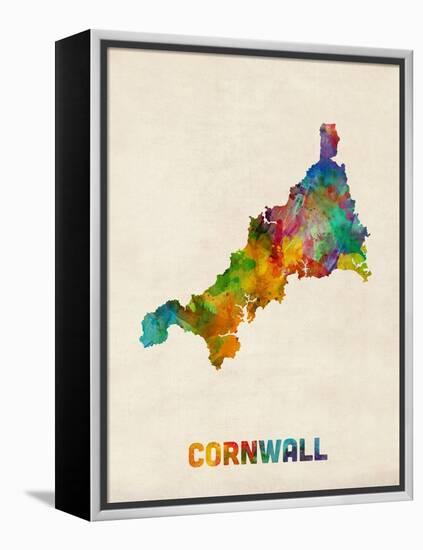 Cornwall England Watercolor Map-Michael Tompsett-Framed Stretched Canvas