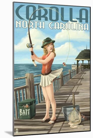 Corolla, North Carolina - Pinup Girl Fishing-Lantern Press-Mounted Art Print