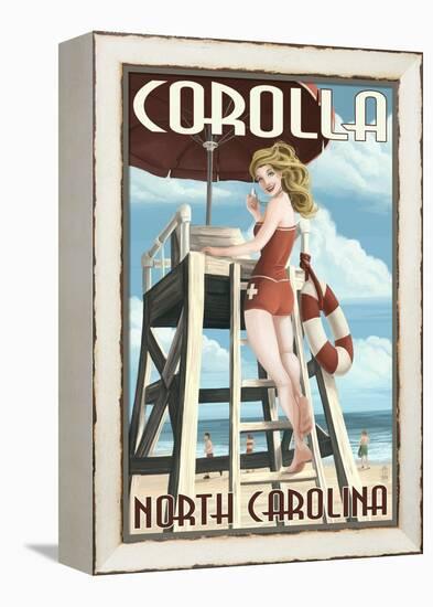 Corolla, North Carolina - Pinup Girl Lifeguard-Lantern Press-Framed Stretched Canvas