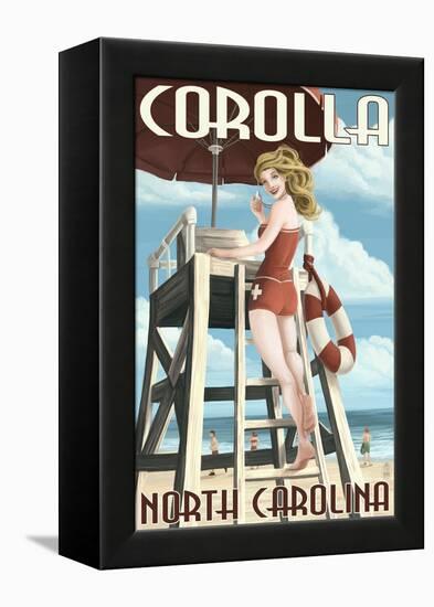 Corolla, North Carolina - Pinup Girl Lifeguard-Lantern Press-Framed Stretched Canvas
