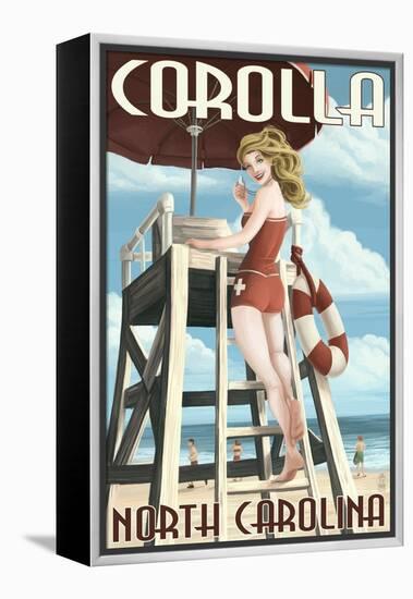 Corolla, North Carolina - Pinup Girl Lifeguard-Lantern Press-Framed Stretched Canvas