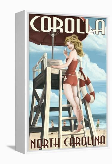 Corolla, North Carolina - Pinup Girl Lifeguard-Lantern Press-Framed Stretched Canvas