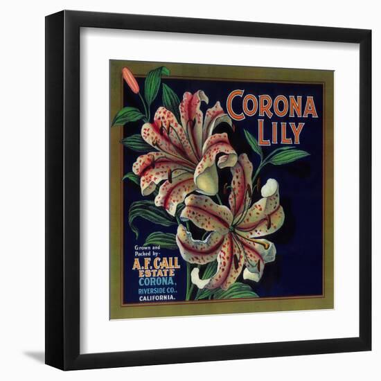 Corona Lily Orange Label - Corona, CA-Lantern Press-Framed Art Print
