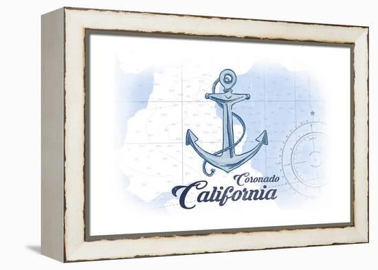 Coronado, California - Anchor - Blue - Coastal Icon-Lantern Press-Framed Stretched Canvas