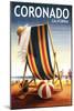 Coronado, California - Beach Chair and Ball-Lantern Press-Mounted Art Print