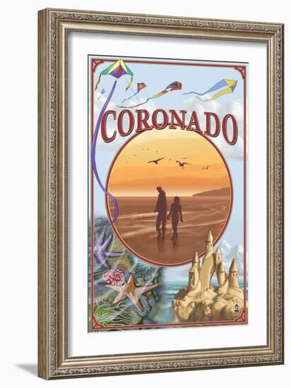 Coronado, California - Beach Montage-Lantern Press-Framed Art Print