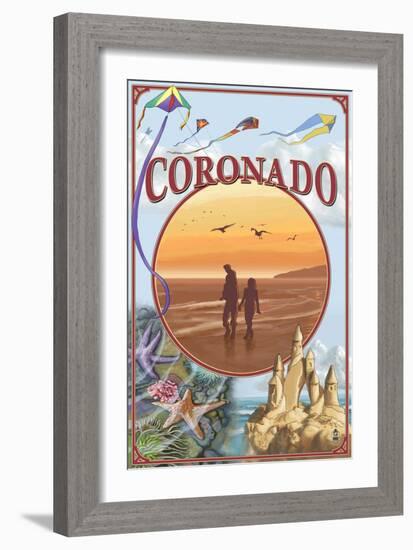 Coronado, California - Beach Montage-Lantern Press-Framed Art Print