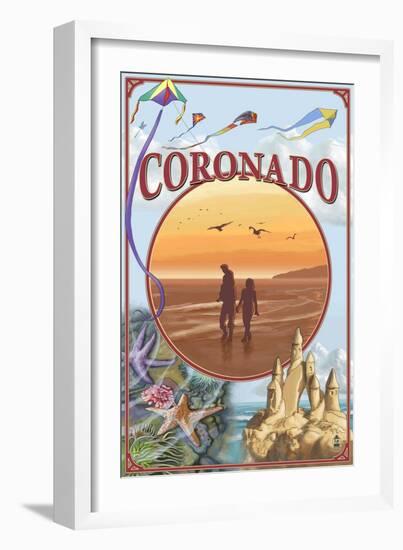 Coronado, California - Beach Montage-Lantern Press-Framed Art Print