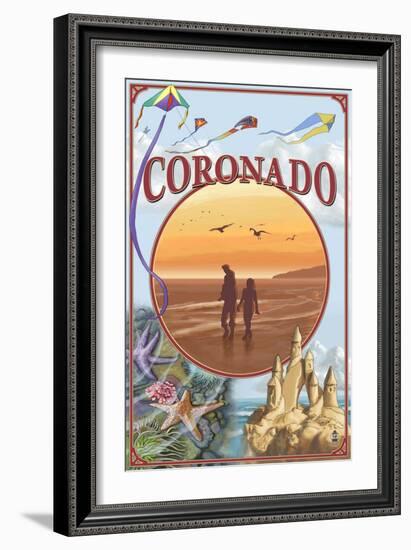 Coronado, California - Beach Montage-Lantern Press-Framed Art Print