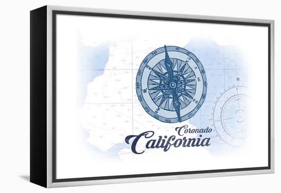 Coronado, California - Compass - Blue - Coastal Icon-Lantern Press-Framed Stretched Canvas