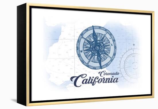 Coronado, California - Compass - Blue - Coastal Icon-Lantern Press-Framed Stretched Canvas